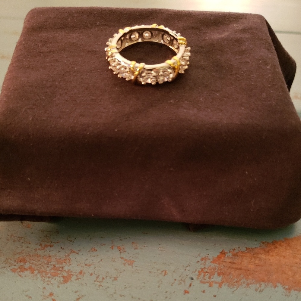 Goldtone & WHITE SAPPHIRE Anniversary sz 8